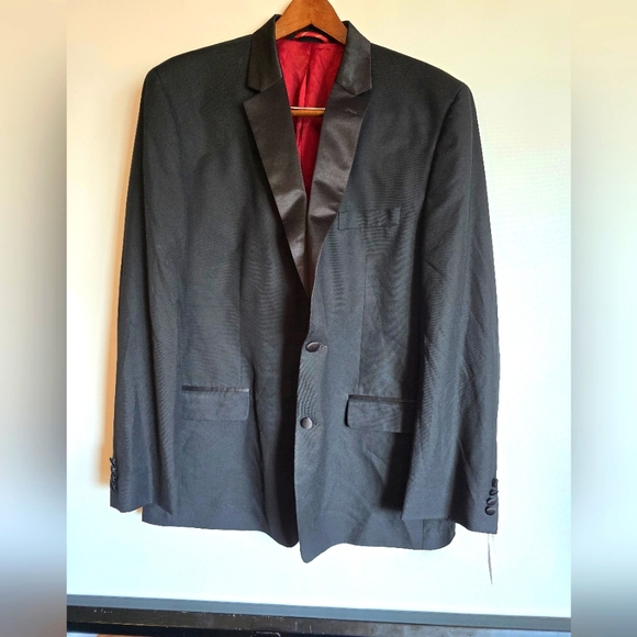 IZOD BLACK TEXEDO JACKET MEN'S RED SATIN LINING SIZE 50L